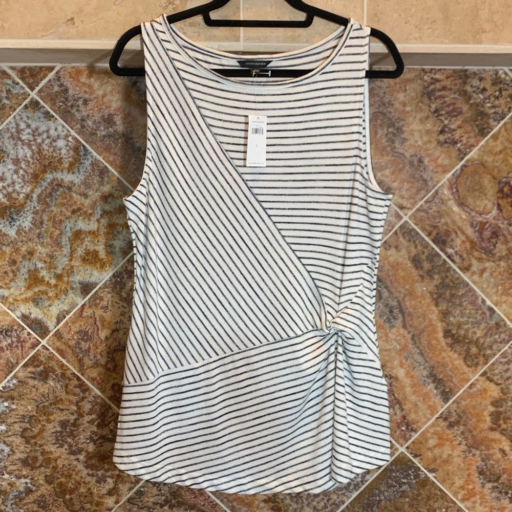 NWT Banana Republic Cream Black Stripe Knot Detail Tank Top Large